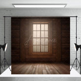 Aperturee - Aperturee Dim Vintage Wooden Cabin Window Photography Backdrop